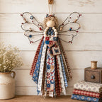 Rustic Fabric Angel Wall Hanging – Handcrafted Patchwork Country Home Decor
