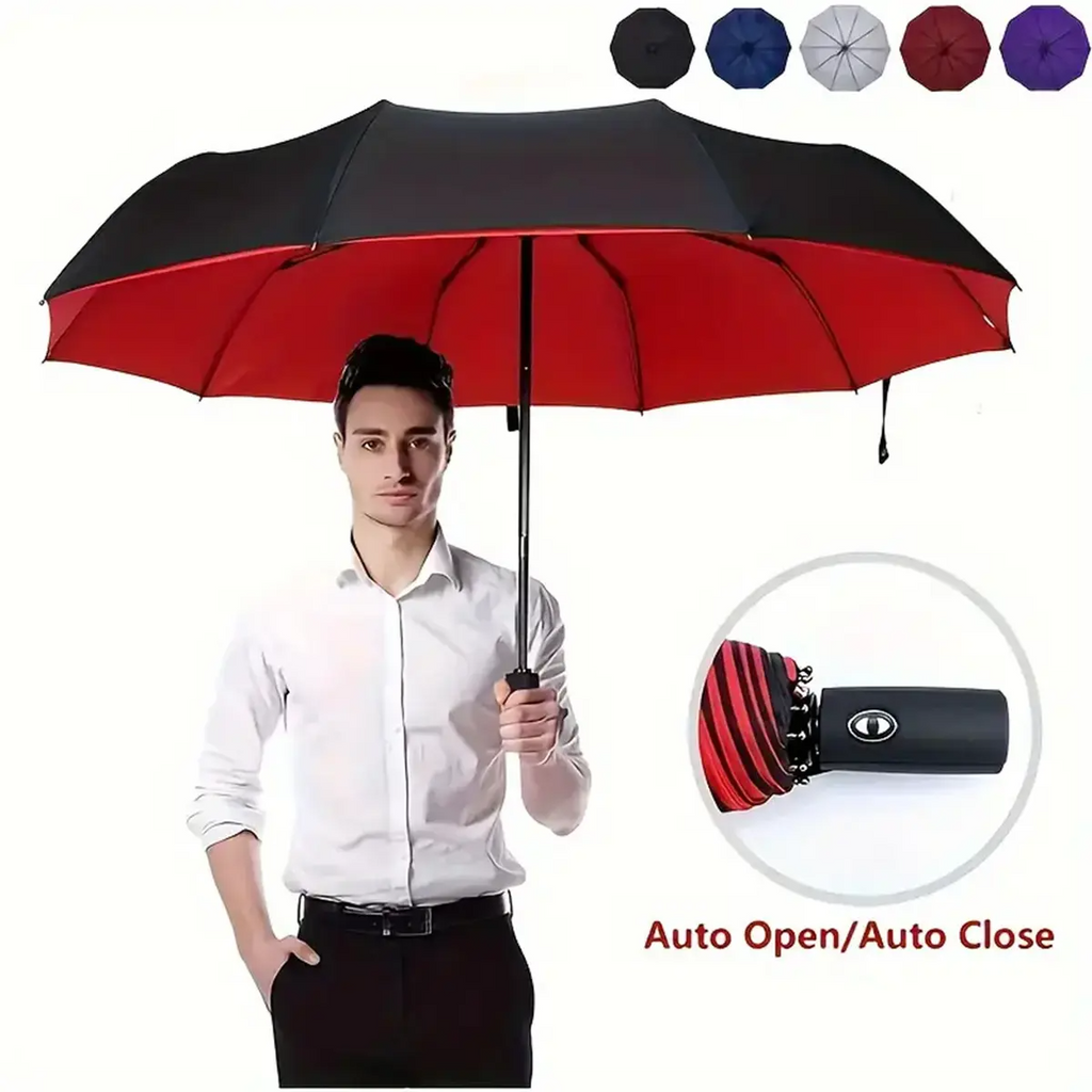 Automatic Folding Umbrella – Windproof & Waterproof | 10-Rib Double Canopy | Men & Women