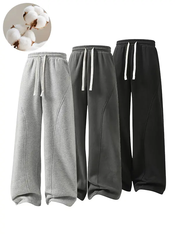 Men's Fleece-Lined Warm Sweatpants | Drawstring design, loose fit—suitable for autumn and winter wear.