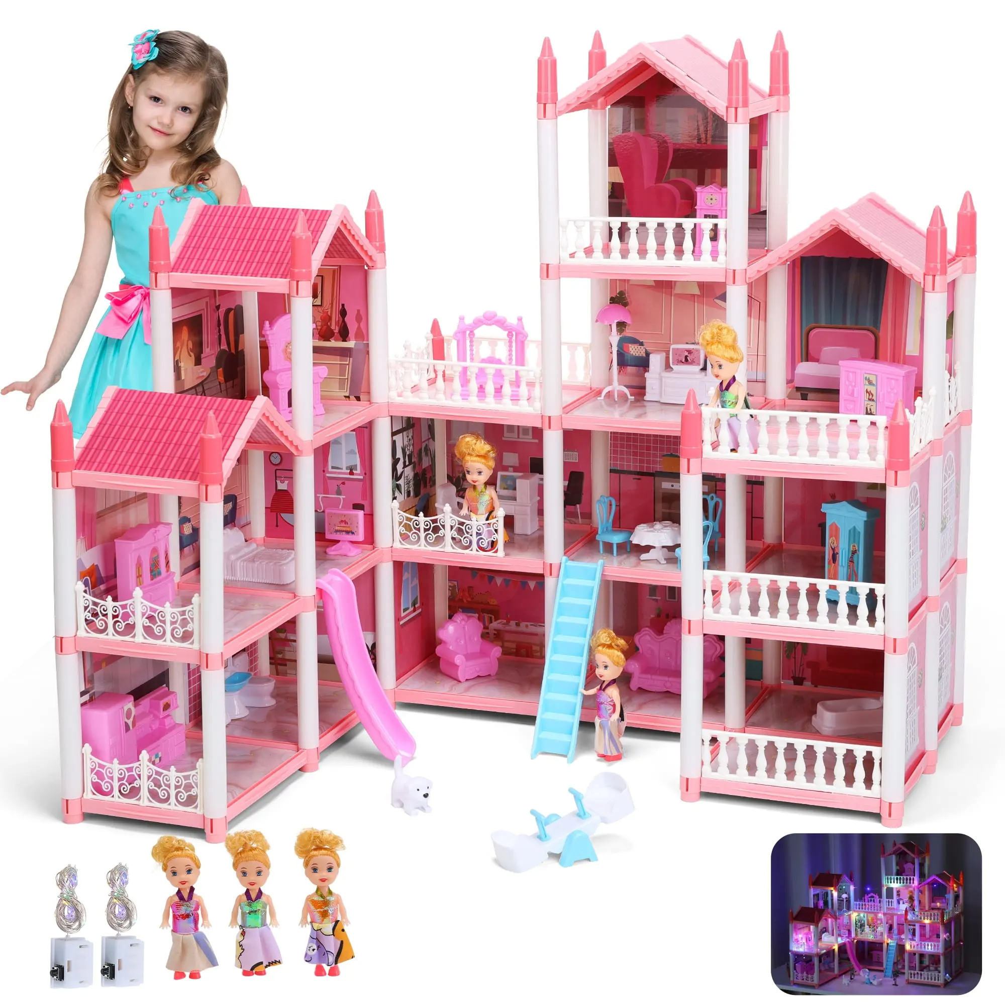 Princess Castle Dollhouse with Lights