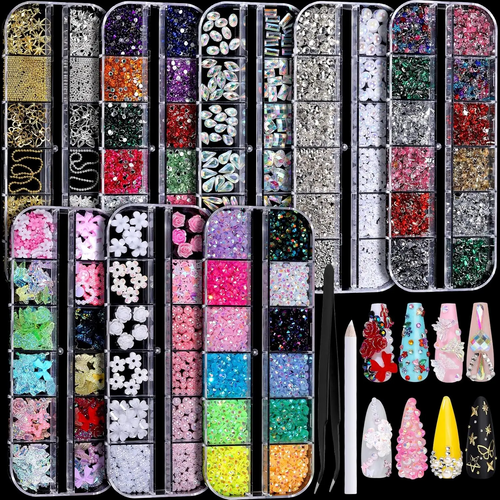 3D Nail Charms Kit – 8 Boxes of Rhinestones, Pearls & Jewels for Nail Art & DIY Crafts