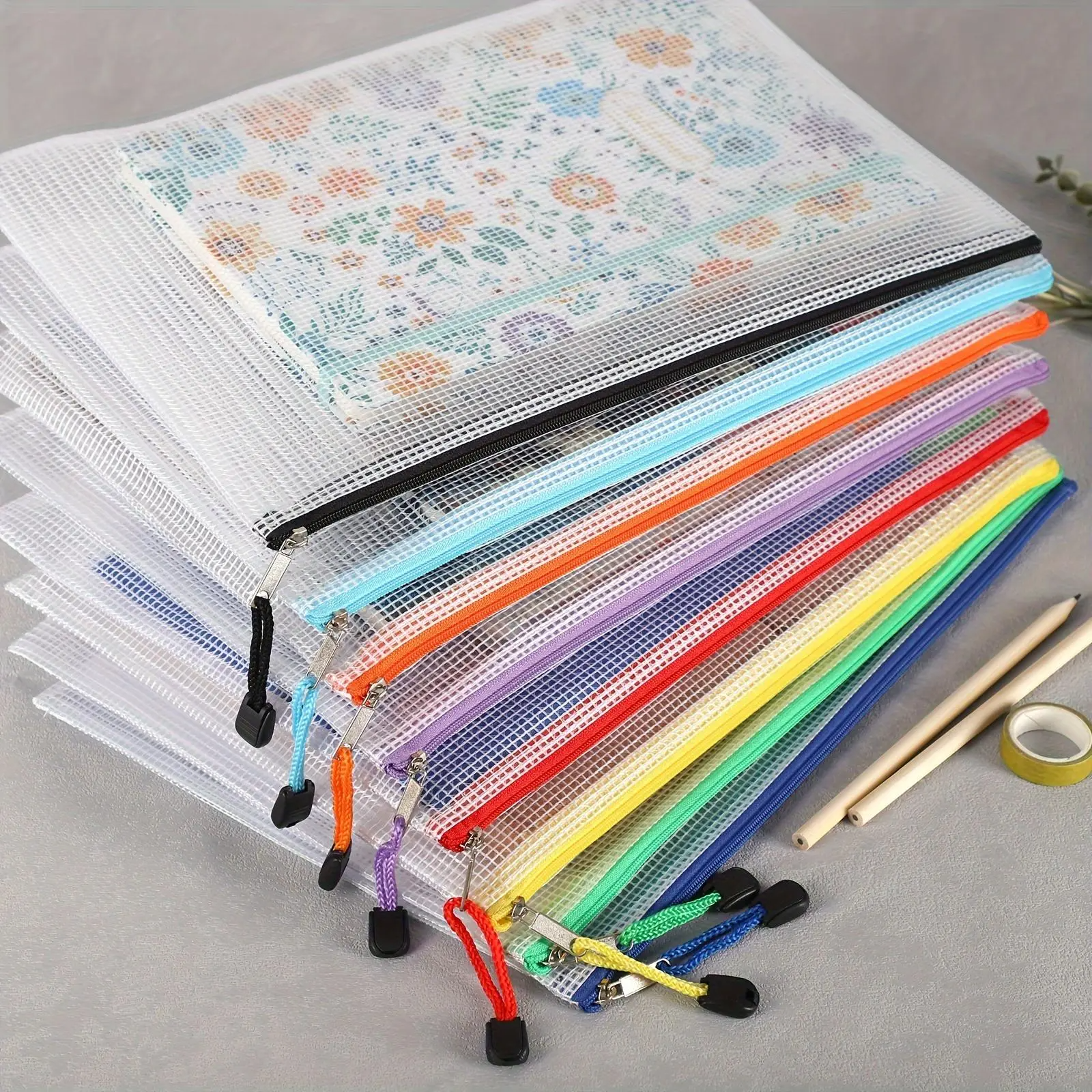 A4 Mesh Zipper File Pouches