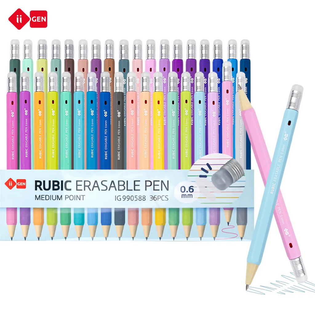 iiGEN 36-Color Erasable Gel Pen Set | 0.6mm Fine Tip, Ergonomic Hexagonal Grip
