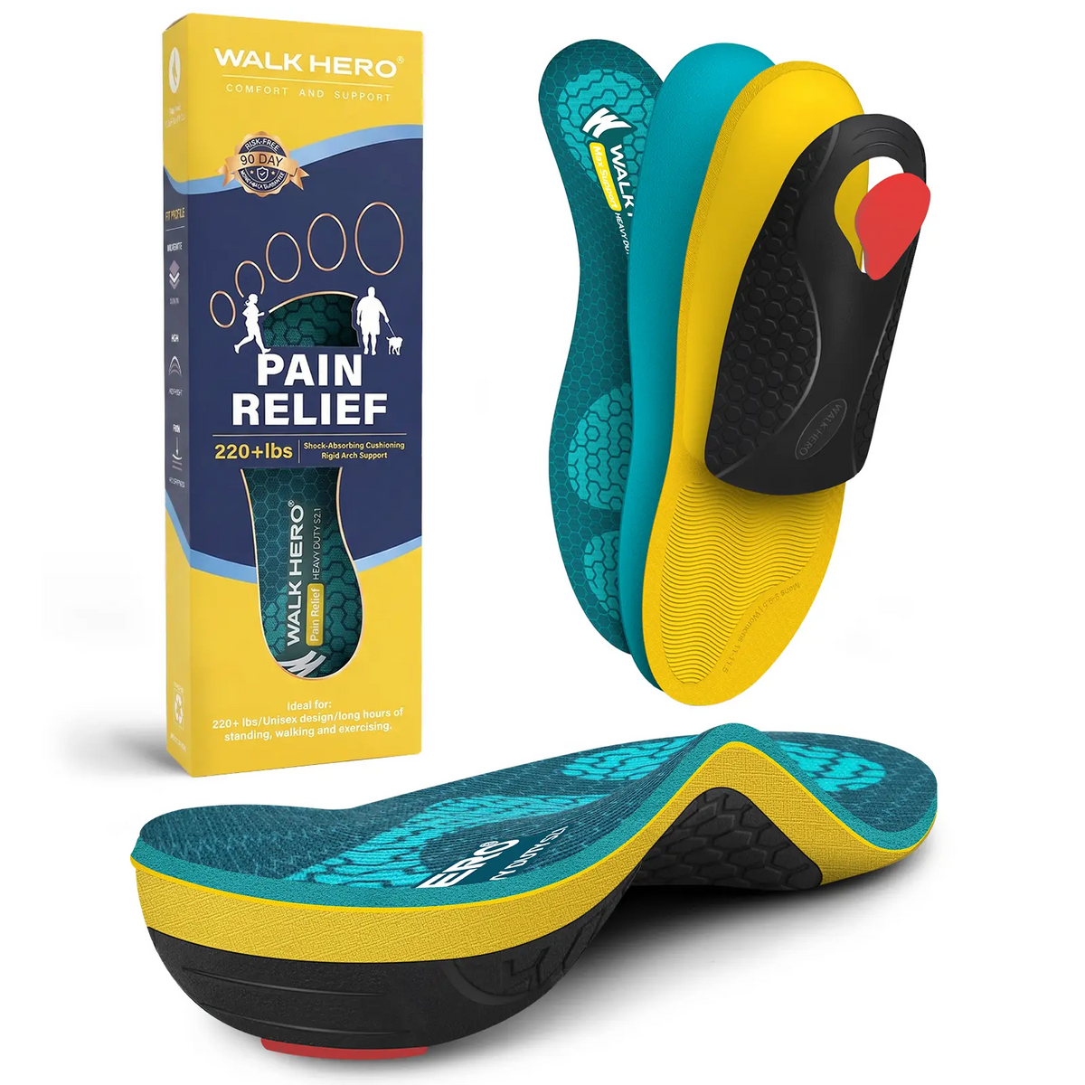 Walk Hero Heavy Duty Insoles – Pain Relief Arch Support for 220+ lbs, Unisex Shoe Inserts