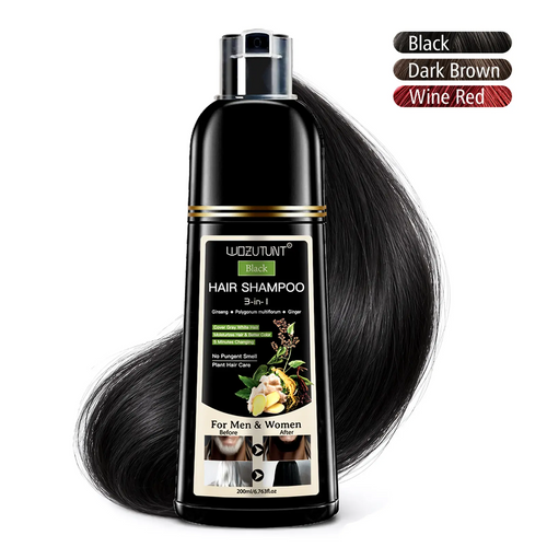 3-in-1 Hair Dye Shampoo – Ginseng Herbal Formula, Covers Grays, Long-Lasting Color (200ml)