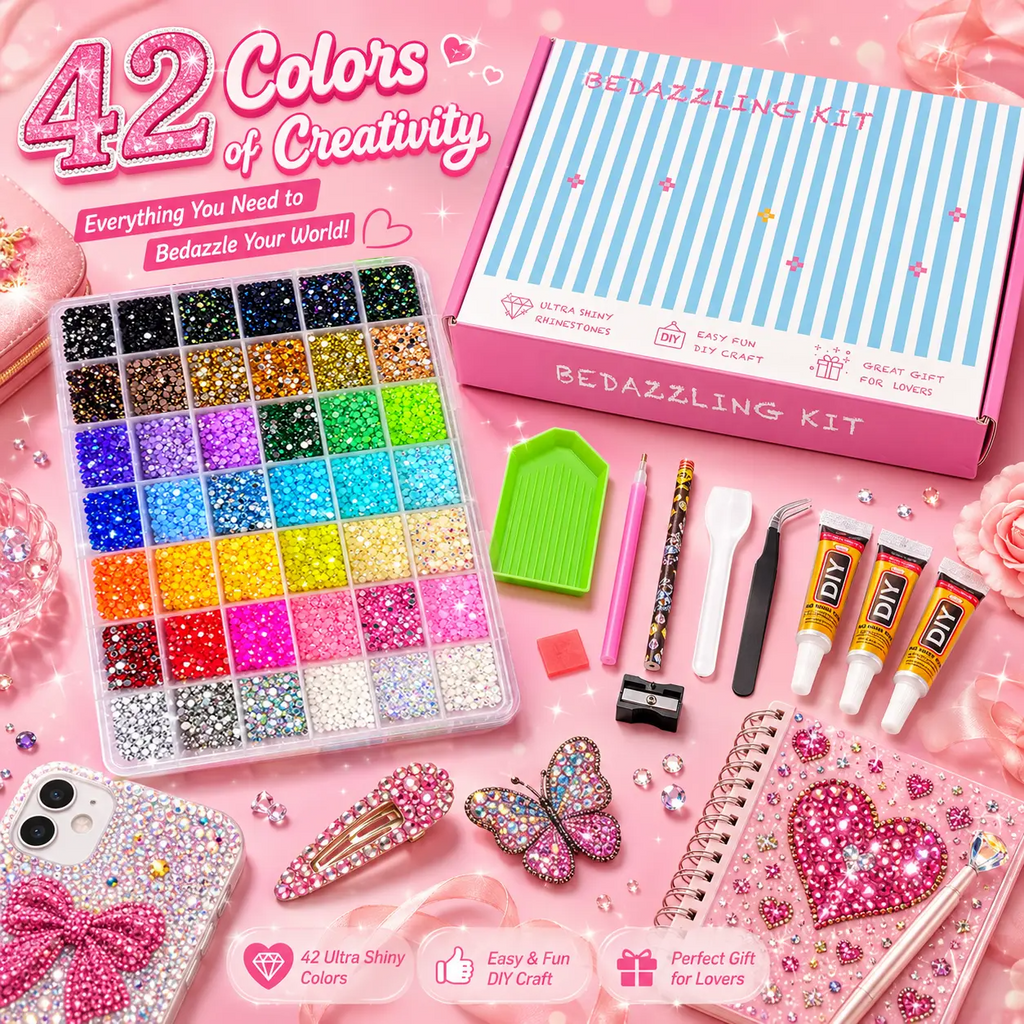 42,000Pcs Rhinestone Kit – 42 Colors 3mm Round Glitter Gems for Nail Art & DIY Crafts