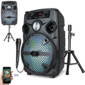 8" Portable Bluetooth Karaoke Speaker with Microphone, Tripod Stand & FM Radio – LED Party Sound System