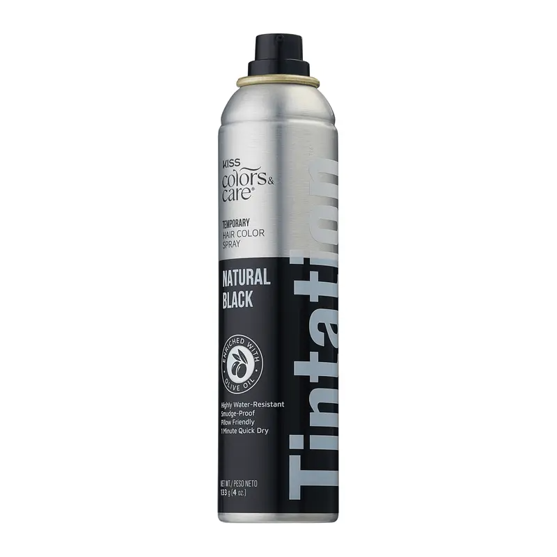 Kiss Tintation Temporary Hair Color Spray – Natural Black, Semi-Permanent Hair Dye