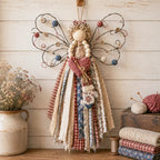Rustic Fabric Angel Wall Hanging – Handcrafted Patchwork Country Home Decor