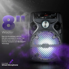 8" Portable Bluetooth Karaoke Speaker with Microphone, Tripod Stand & FM Radio – LED Party Sound System