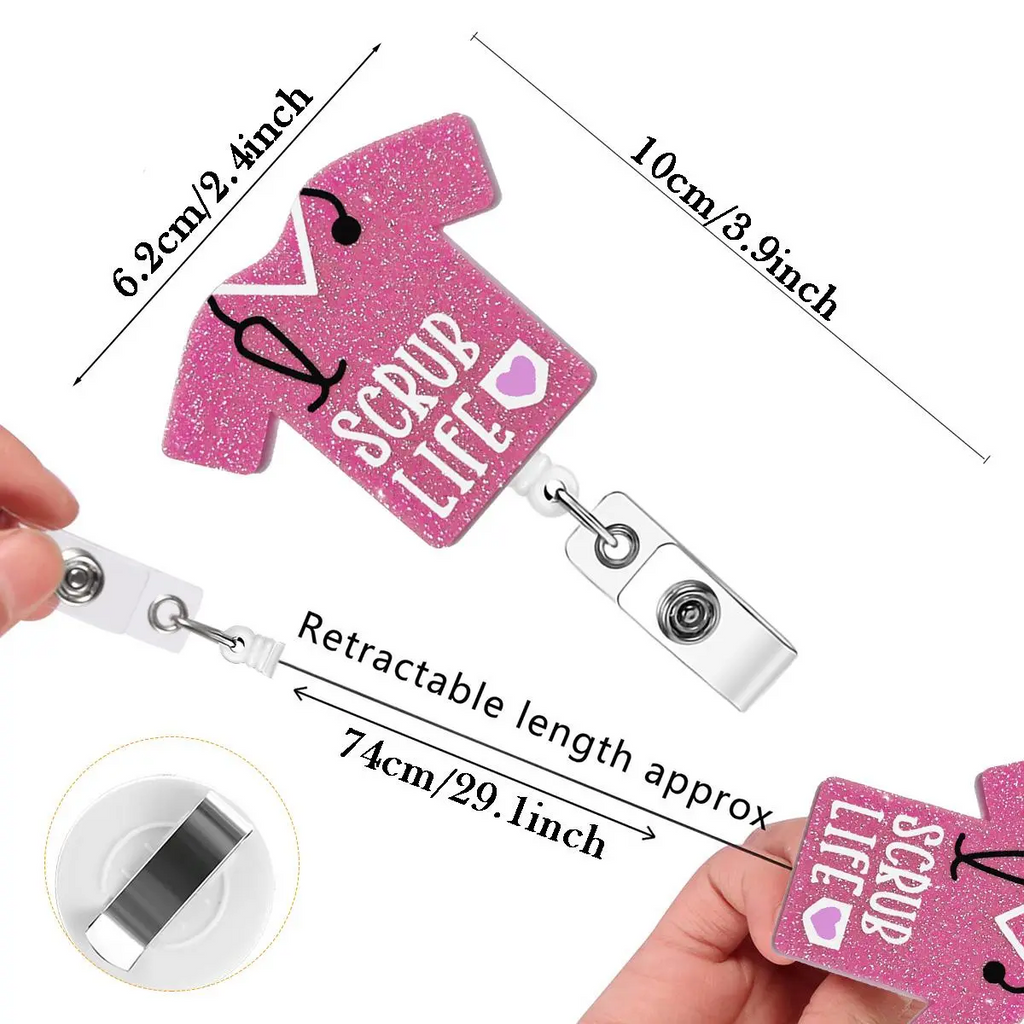 Acrylic Glitter Retractable Badge Reel
