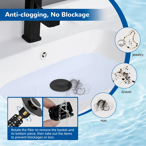 3-in-1 Pop-Up Sink Drain Strainer with Removable Basket | Fits 1.1"–2.36" Drains | Matte Black & More