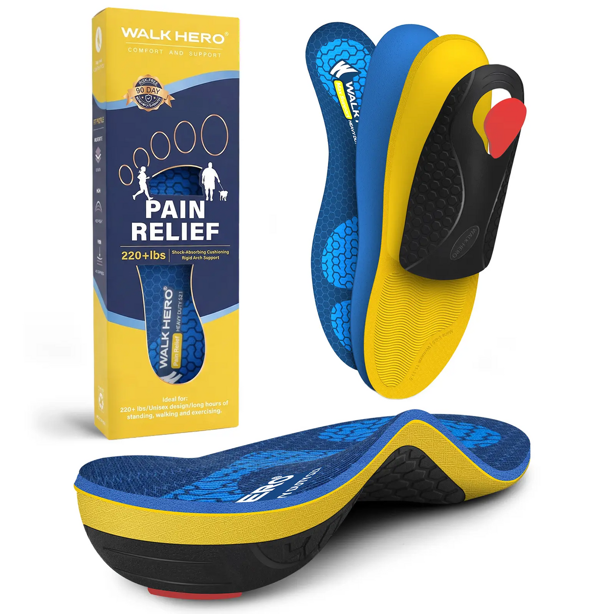 Walk Hero Heavy Duty Insoles – Pain Relief Arch Support for 220+ lbs, Unisex Shoe Inserts
