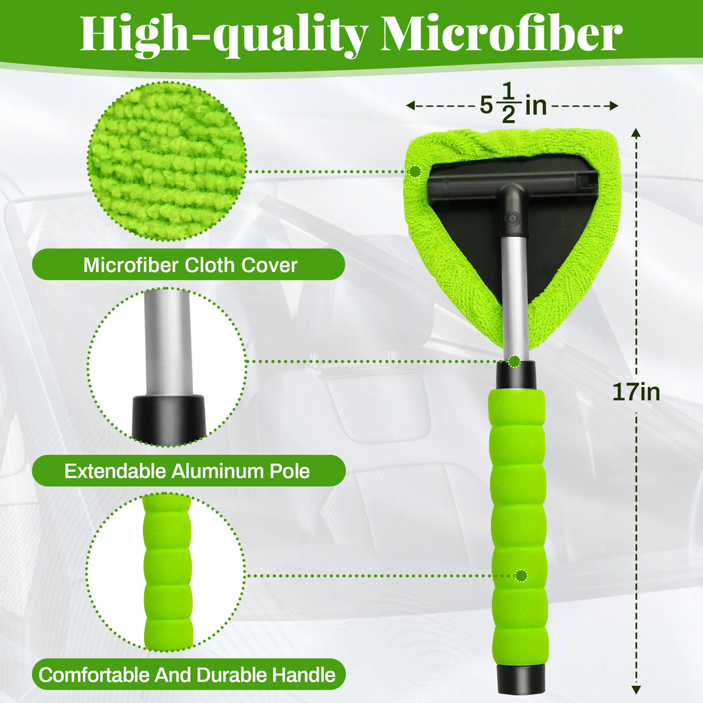 Car Windshield Cleaner – Microfiber Window Cleaning Tool with 180° Swivel Head & Extendable Handle