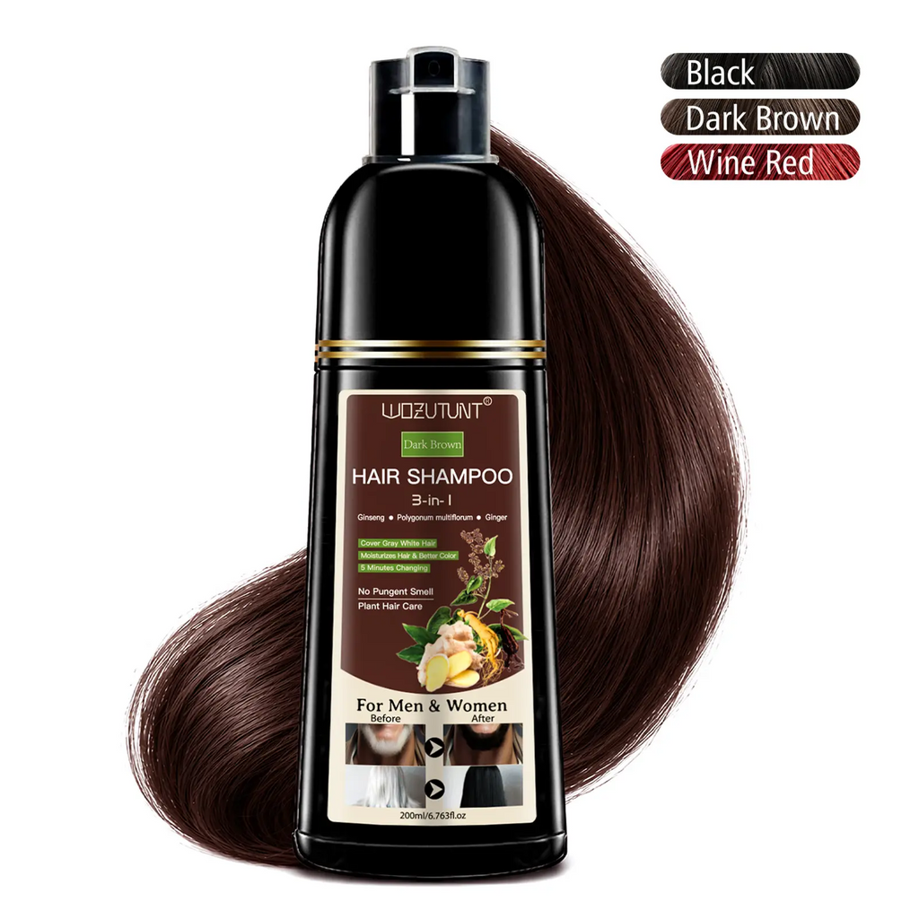3-in-1 Hair Dye Shampoo – Ginseng Herbal Formula, Covers Grays, Long-Lasting Color (200ml)