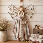 Rustic Fabric Angel Wall Hanging – Handcrafted Patchwork Country Home Decor
