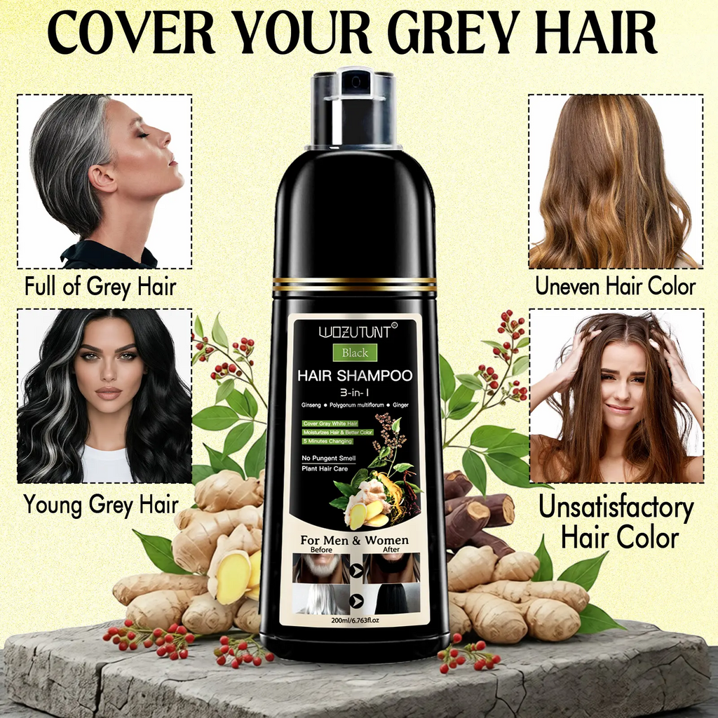 3-in-1 Hair Dye Shampoo – Ginseng Herbal Formula, Covers Grays, Long-Lasting Color (200ml)