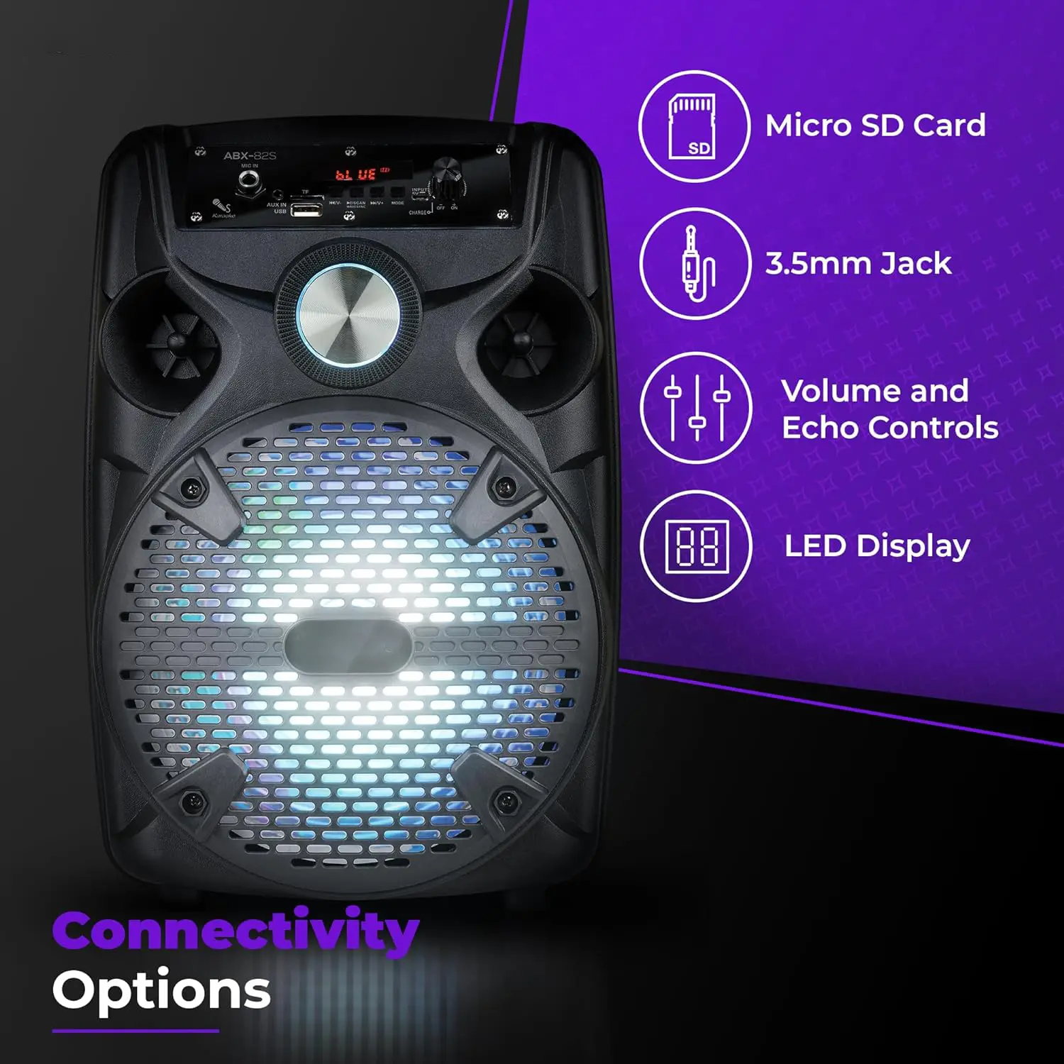 8" Portable Bluetooth Karaoke Speaker with Microphone, Tripod Stand & FM Radio – LED Party Sound System