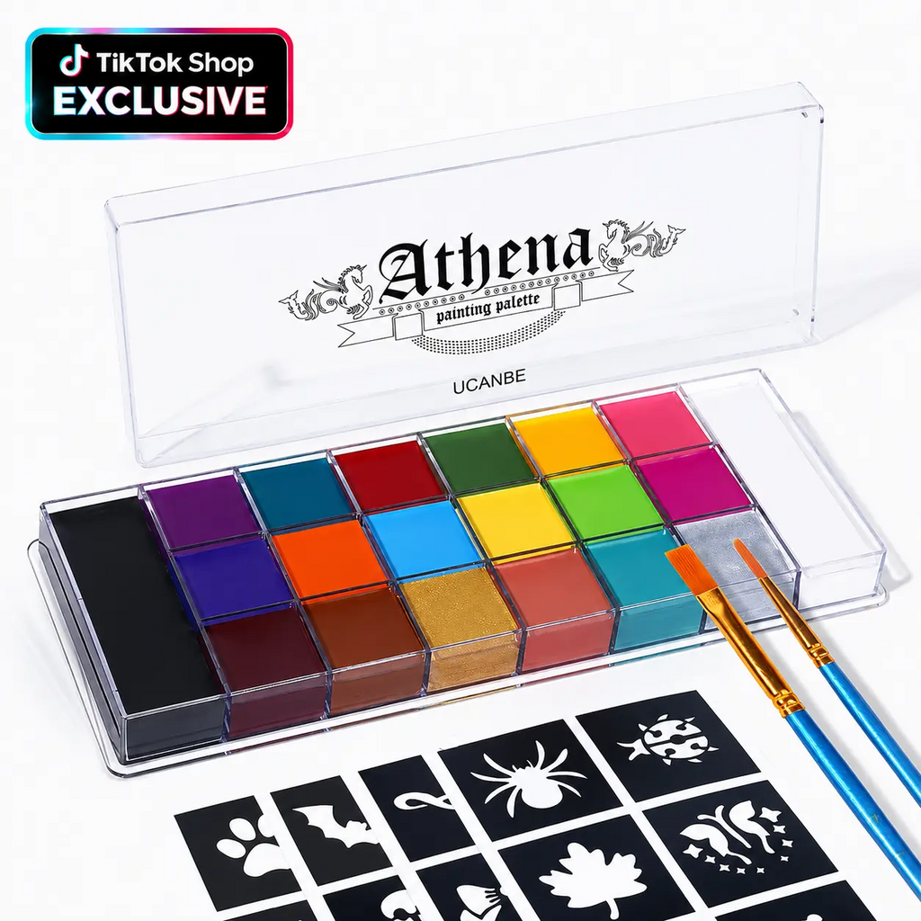 Athena 20-Color Face & Body Paint Palette – Waterproof, Non-Toxic, for Halloween & Artistic Makeup