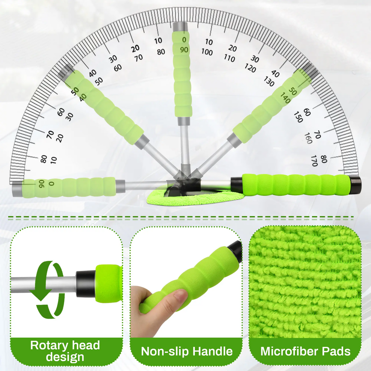 Car Windshield Cleaner – Microfiber Window Cleaning Tool with 180° Swivel Head & Extendable Handle
