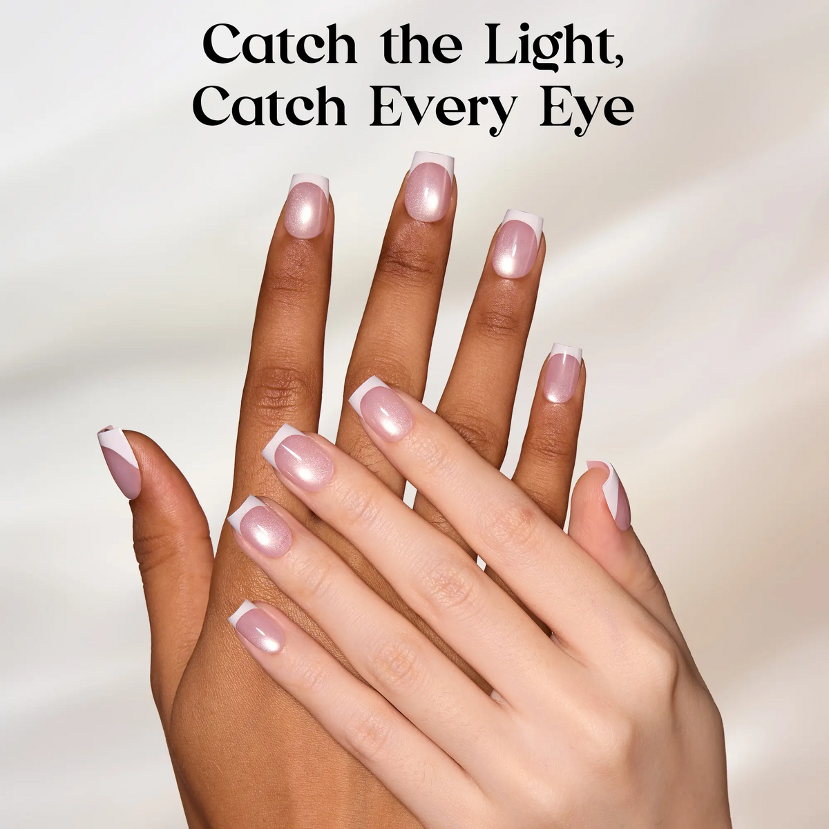 Cat Eye Press-On Nails – Gel-Painted French Tips, Full Cover Soft Gel Fake Nails for DIY Salon Manicure