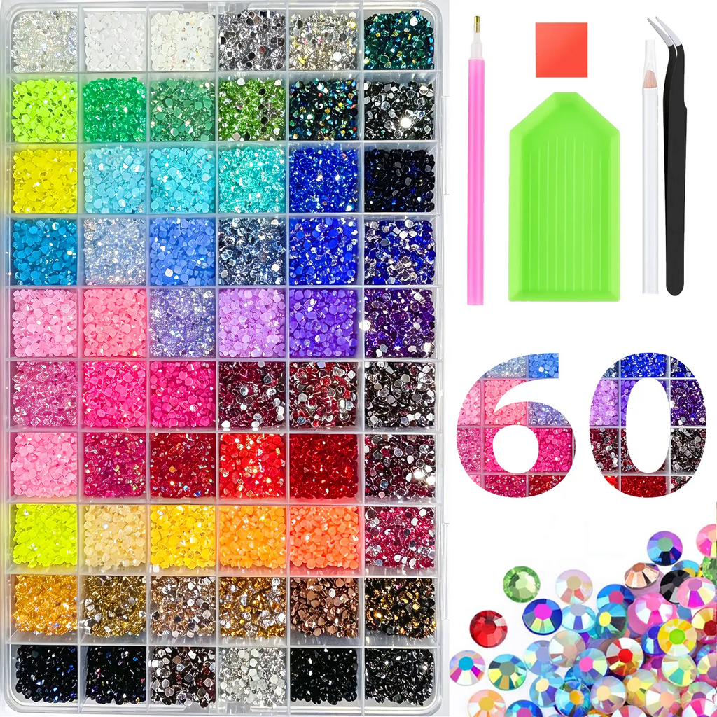 42,000Pcs Rhinestone Kit – 42 Colors 3mm Round Glitter Gems for Nail Art & DIY Crafts