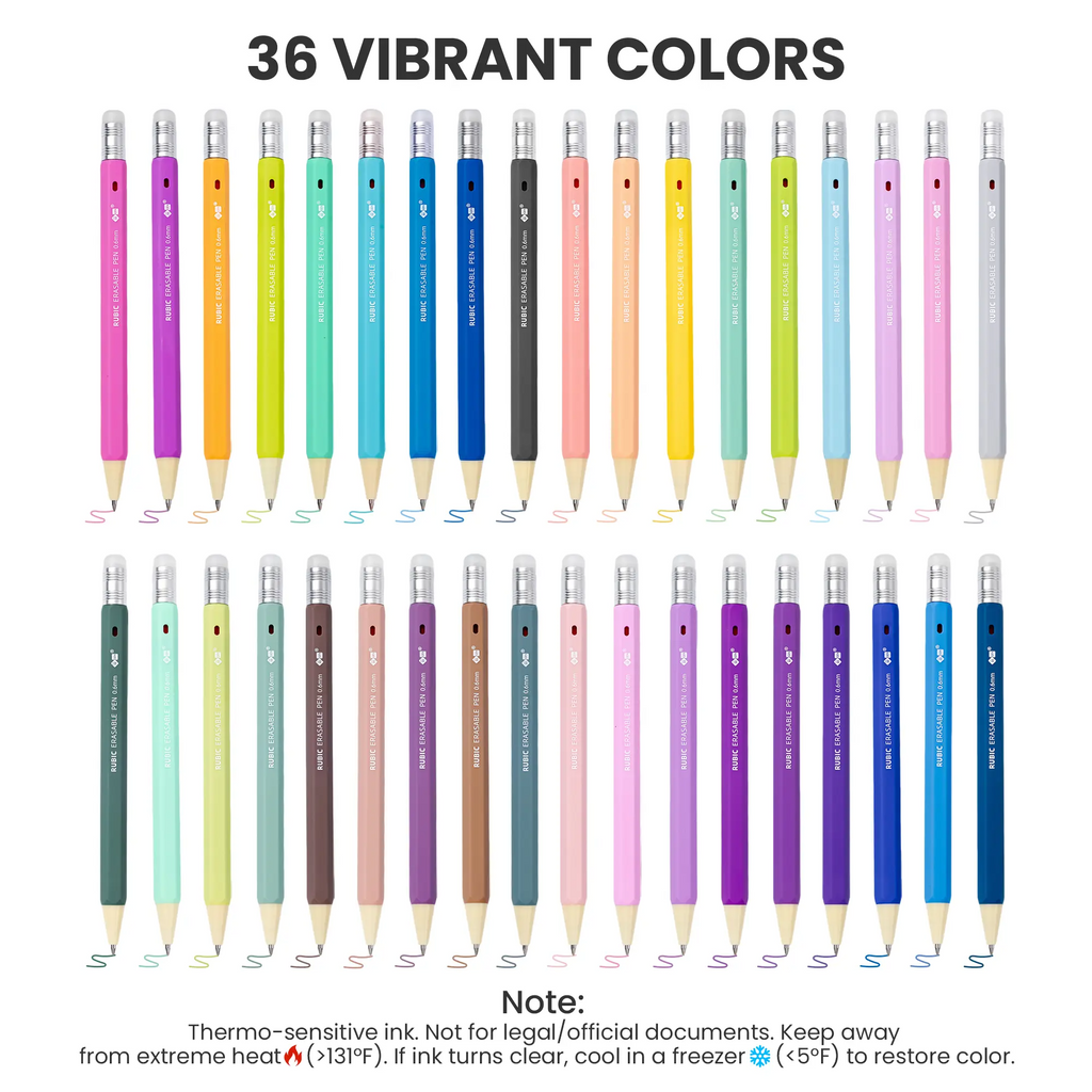 iiGEN 36-Color Erasable Gel Pen Set | 0.6mm Fine Tip, Ergonomic Hexagonal Grip