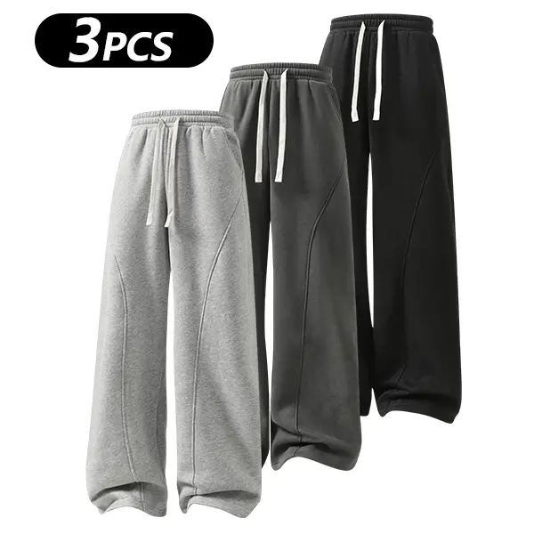 Men's Fleece-Lined Warm Sweatpants | Drawstring design, loose fit—suitable for autumn and winter wear.