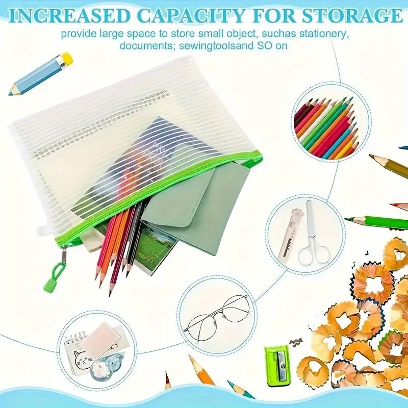 A4 Mesh Zipper File Pouches