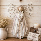 Rustic Fabric Angel Wall Hanging – Handcrafted Patchwork Country Home Decor