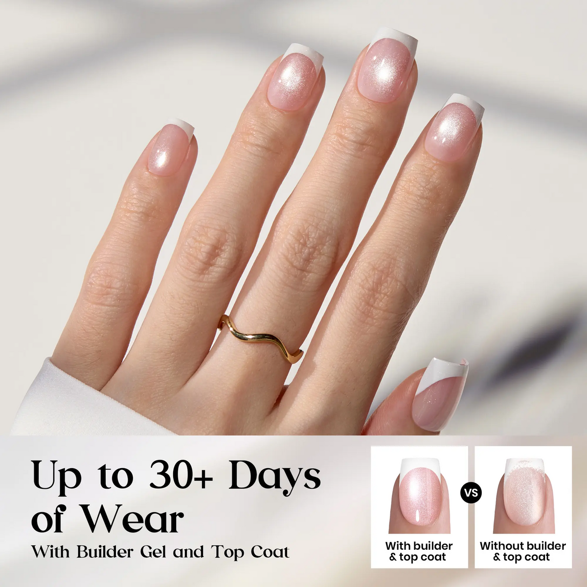 Cat Eye Press-On Nails – Gel-Painted French Tips, Full Cover Soft Gel Fake Nails for DIY Salon Manicure