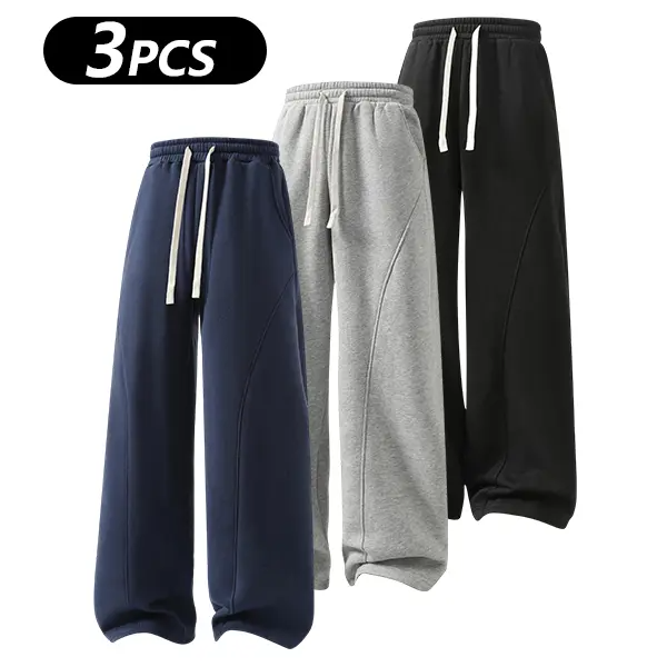 Men's Fleece-Lined Warm Sweatpants | Drawstring design, loose fit—suitable for autumn and winter wear.