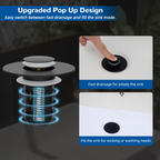 3-in-1 Pop-Up Sink Drain Strainer with Removable Basket | Fits 1.1"–2.36" Drains | Matte Black & More