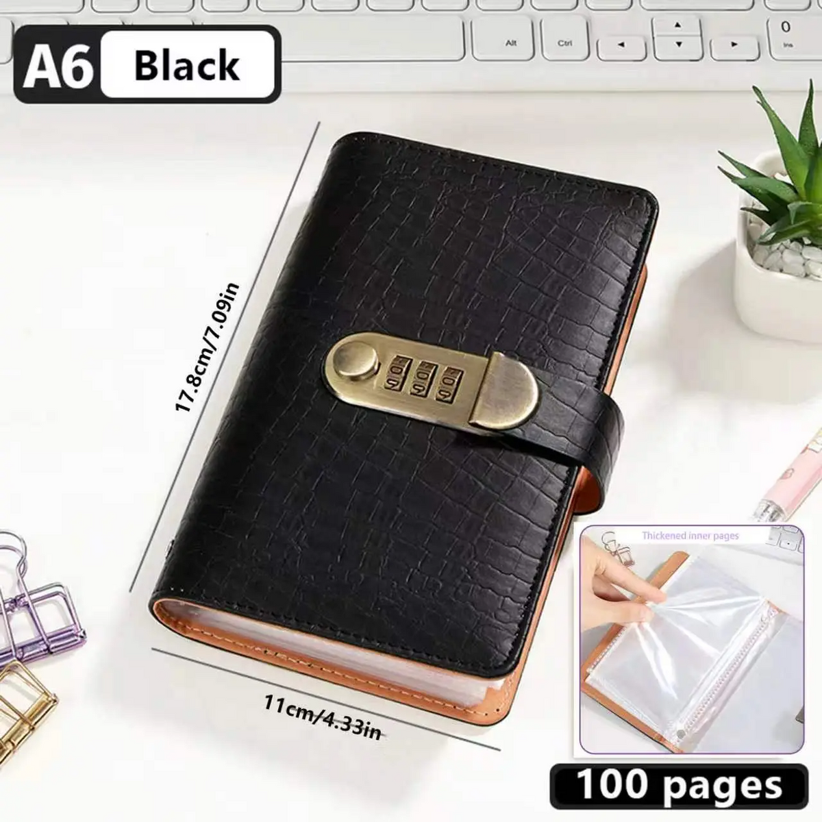 A6 Leather Journal with Combination Lock – 100 Pages