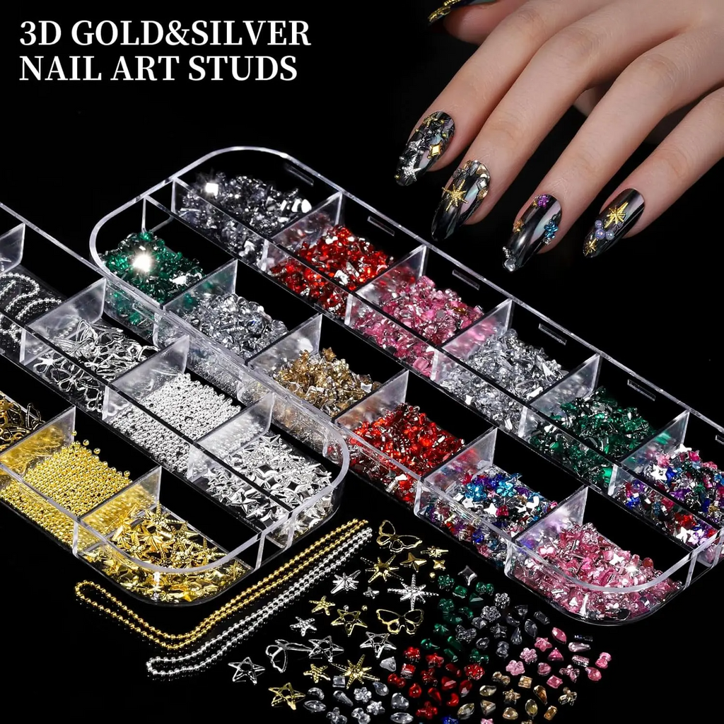 3D Nail Charms Kit – 8 Boxes of Rhinestones, Pearls & Jewels for Nail Art & DIY Crafts