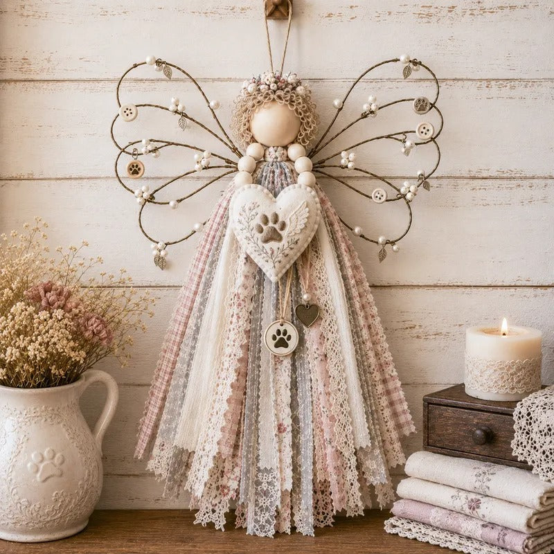 Rustic Fabric Angel Wall Hanging – Handcrafted Patchwork Country Home Decor