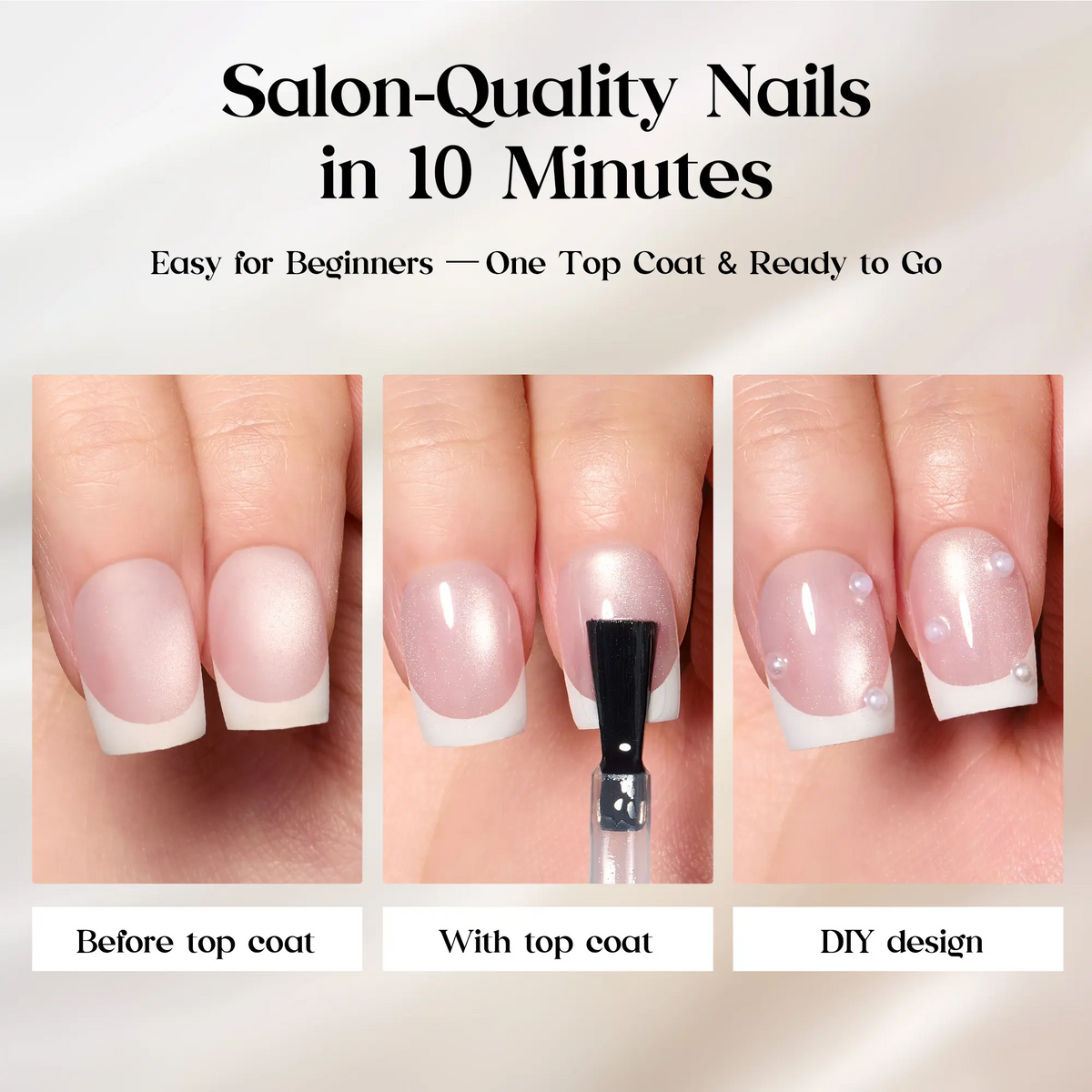Cat Eye Press-On Nails – Gel-Painted French Tips, Full Cover Soft Gel Fake Nails for DIY Salon Manicure