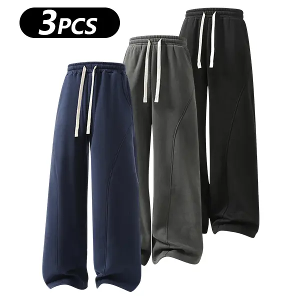 Men's Fleece-Lined Warm Sweatpants | Drawstring design, loose fit—suitable for autumn and winter wear.
