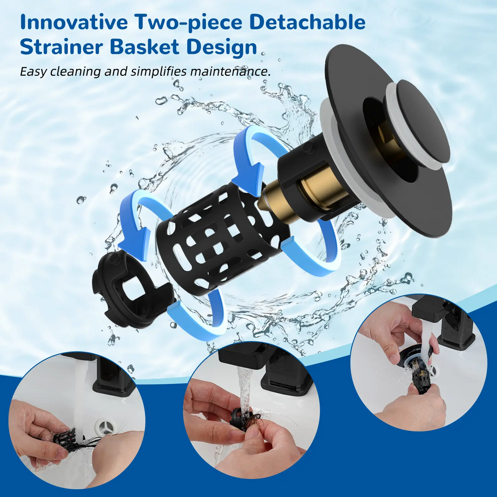 3-in-1 Pop-Up Sink Drain Strainer with Removable Basket | Fits 1.1"–2.36" Drains | Matte Black & More