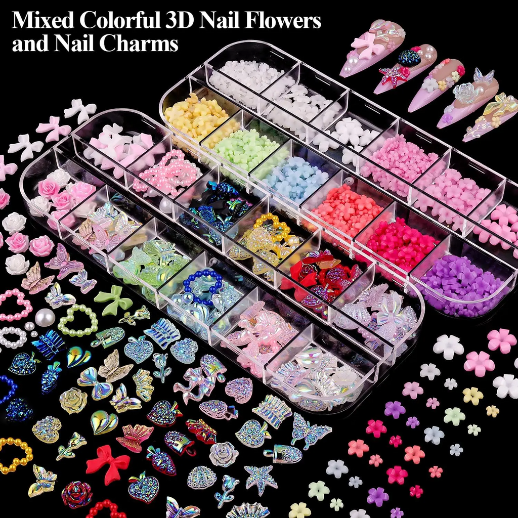 3D Nail Charms Kit – 8 Boxes of Rhinestones, Pearls & Jewels for Nail Art & DIY Crafts