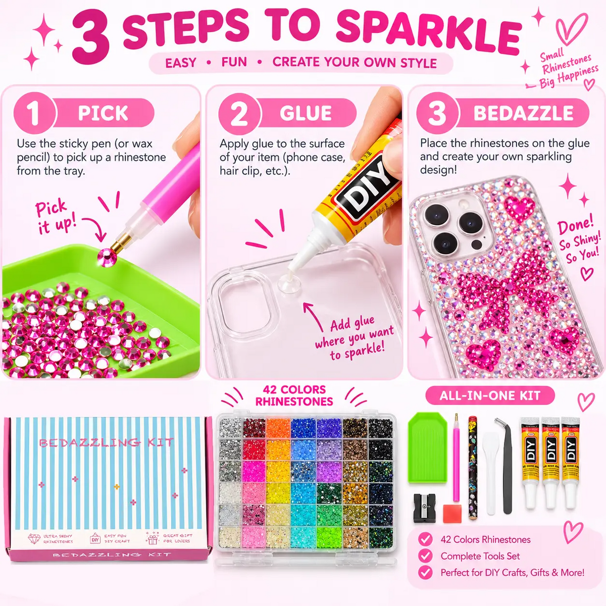 42,000Pcs Rhinestone Kit – 42 Colors 3mm Round Glitter Gems for Nail Art & DIY Crafts