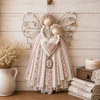 Rustic Fabric Angel Wall Hanging – Handcrafted Patchwork Country Home Decor