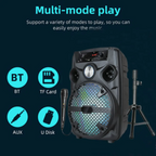8" Portable Bluetooth Karaoke Speaker with Microphone, Tripod Stand & FM Radio – LED Party Sound System