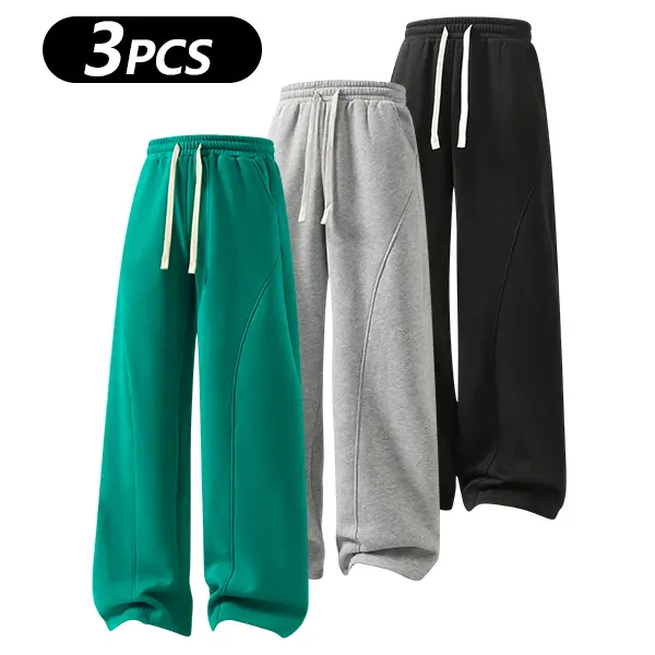 Men's Fleece-Lined Warm Sweatpants | Drawstring design, loose fit—suitable for autumn and winter wear.