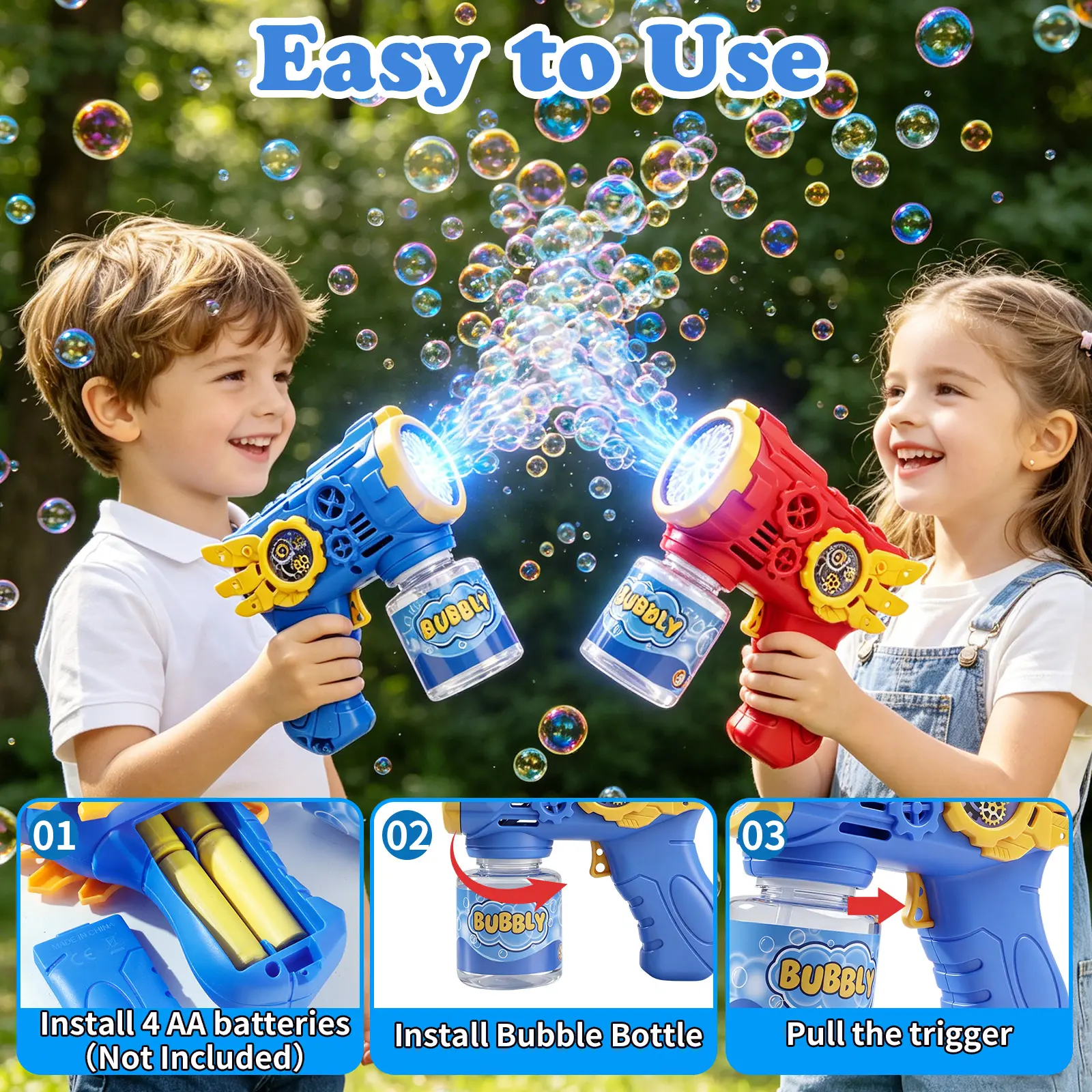 Children's LED Bubble Gun Toy with Leak-Proof Bottle