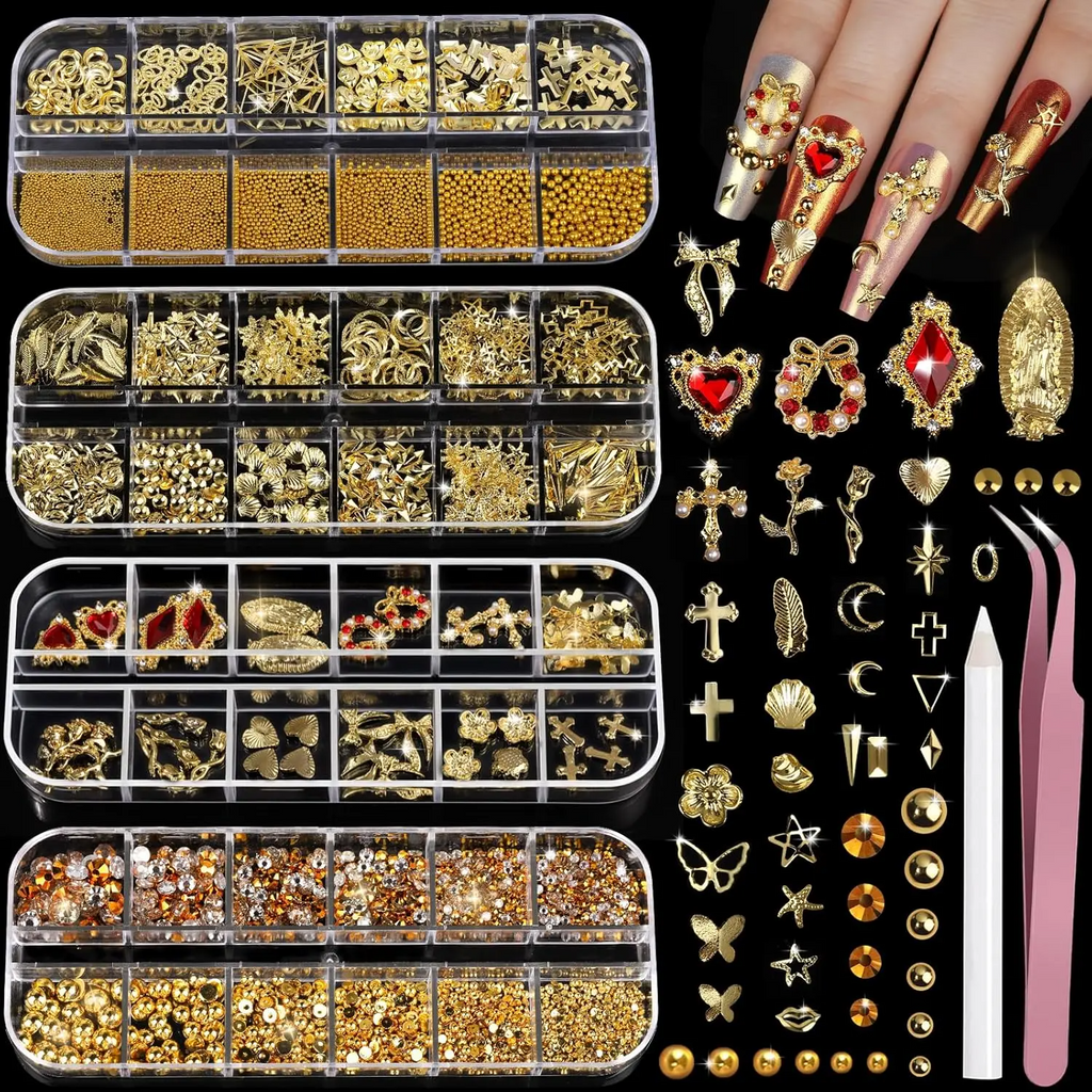 3D Nail Charms Kit – 8 Boxes of Rhinestones, Pearls & Jewels for Nail Art & DIY Crafts