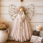 Rustic Fabric Angel Wall Hanging – Handcrafted Patchwork Country Home Decor
