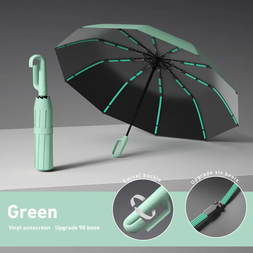 Automatic Folding Umbrella – Windproof & Waterproof | 10-Rib Double Canopy | Men & Women