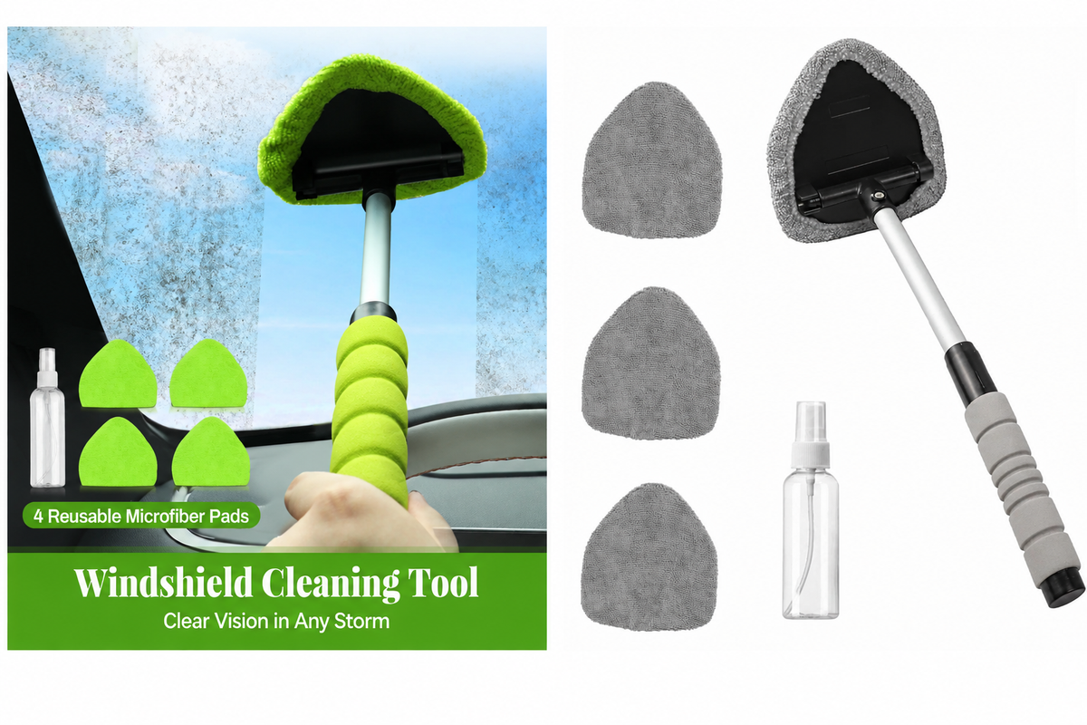 Car Windshield Cleaner – Microfiber Window Cleaning Tool with 180° Swivel Head & Extendable Handle