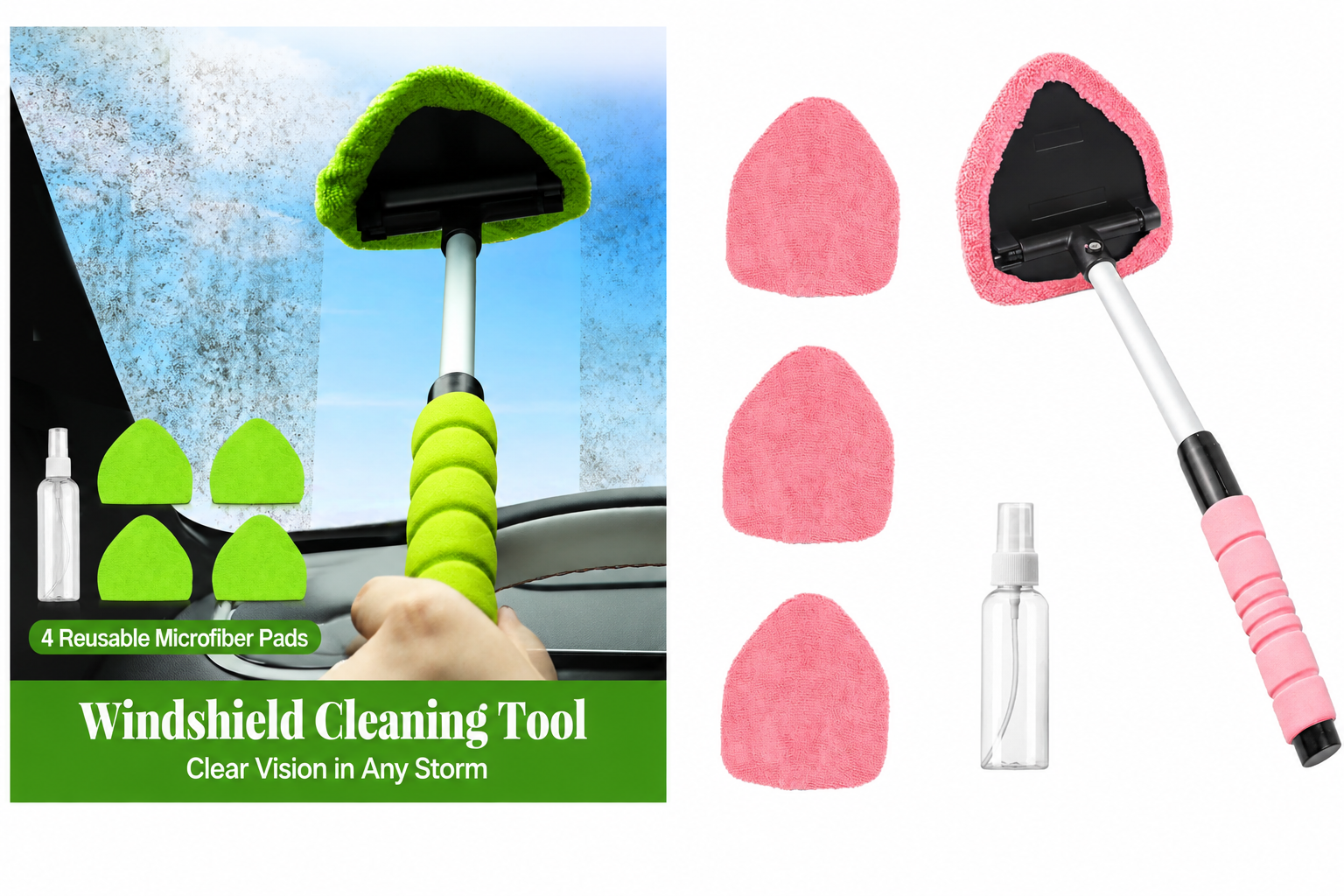 Car Windshield Cleaner – Microfiber Window Cleaning Tool with 180° Swivel Head & Extendable Handle